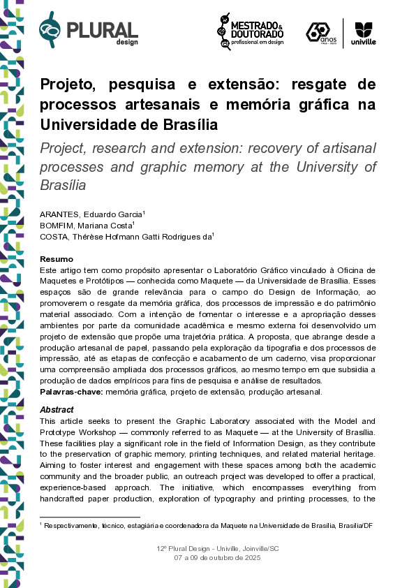 Projeto, pesquisa e extensão: resgate de processos artesanais e memória gráfica na Universidade de Brasília